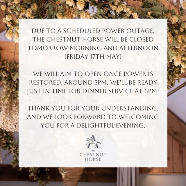 An update on tomorrow’s scheduled power outage. We hope to see you from 5pm to brighten your day, and ours!✨ð½️ð»